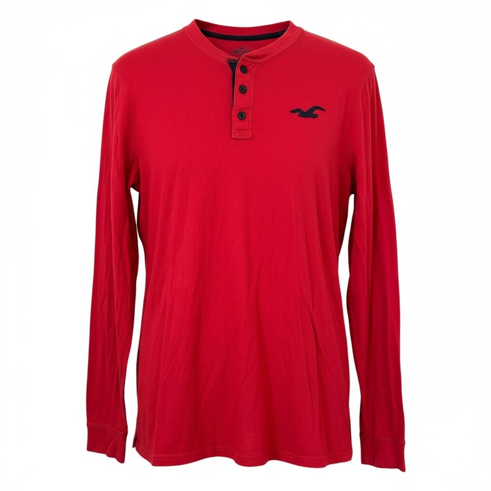 Hollister Men's Long Sleeve Red Henley